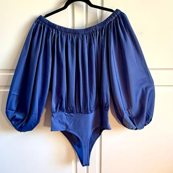 NWT Suzana Monaco off the shoulders matte satin blouson bodysuit. Size M - Picture 11 of 13